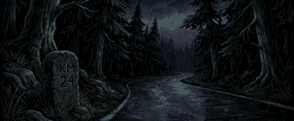 Captura del juego: la carretera del monte de Nim de noche